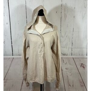 P Cill Gauze Pullover Hoodie Top L‎ Beige Oversized Neutral Lagenlook Minimalist